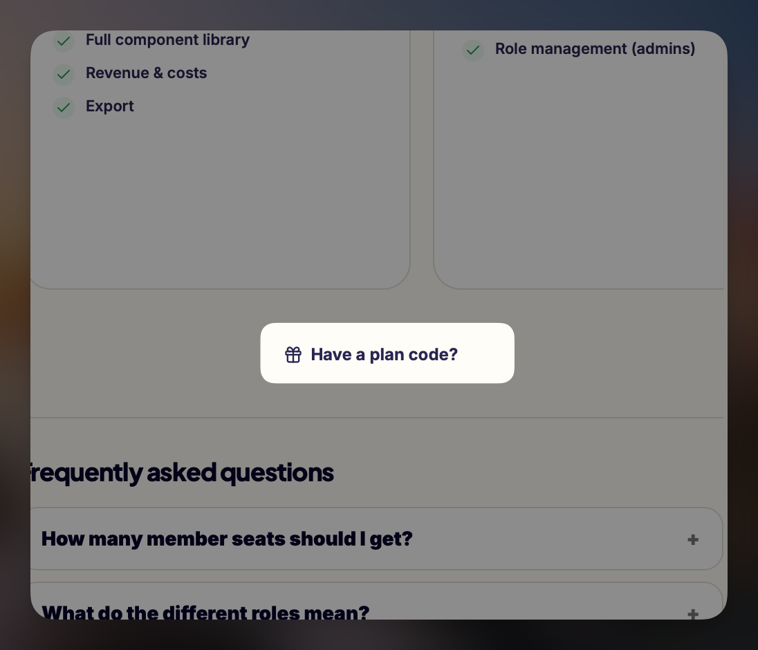 The Have a plan code link below the plan comparison table