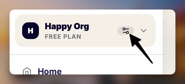 The settings icon beside an organization's name